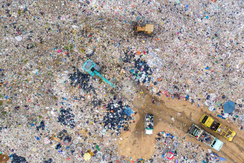 Aerial view of plastic waste landfill
