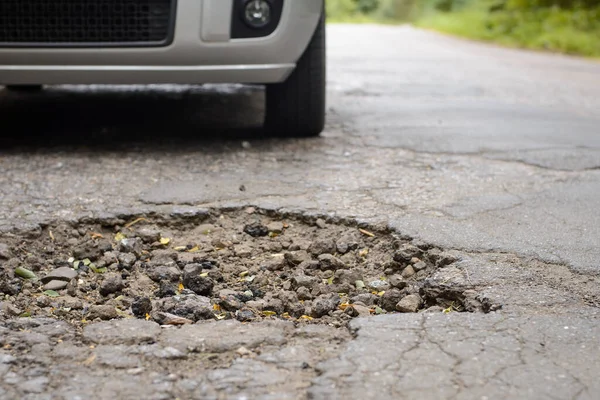 Cracked asphalt with potholes